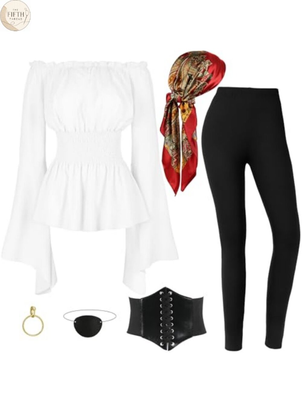 Pirate Costume Women Renaissance Blouse Belt Headscarf Polyester